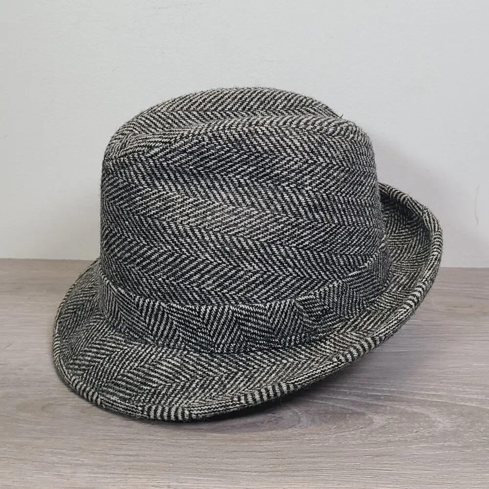 Dobbs 5th Ave NY Wool Hat Fedora Herringbone Black Gray 6 7/8 Classic Dapper